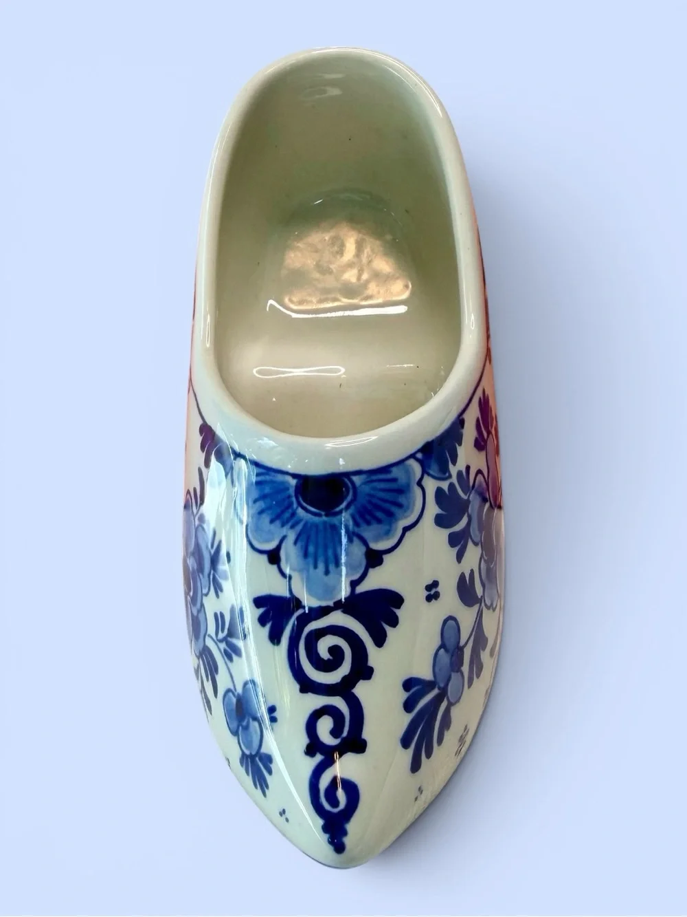 VTG Delft Blue Ceramic Clog Hand Painted Holland Dutch Shoe Original Paper Label